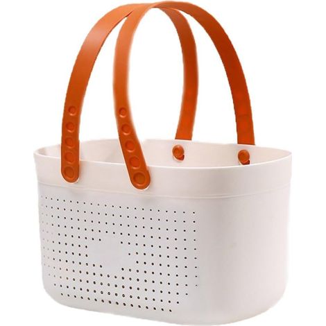 Cesta de plástico portátil con asa, para guardar artículos de aseo, en el baño o la cocina.
