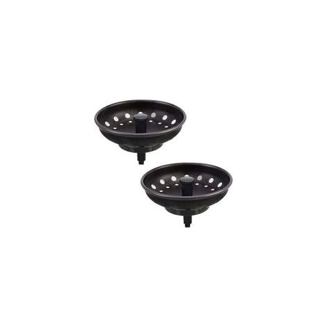 Tapón de fregadero americano de cabeza plana de dos piezas, color negro, de acero inoxidable, colador de fregadero, accesorio de desagüe para fregadero de cocina - Crezuo (1/4)
