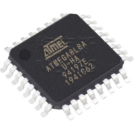 Bill of materials for the ATMEGA8L-8AU and ATMEGA32A-AU chip electronic components, 5 units shipped.