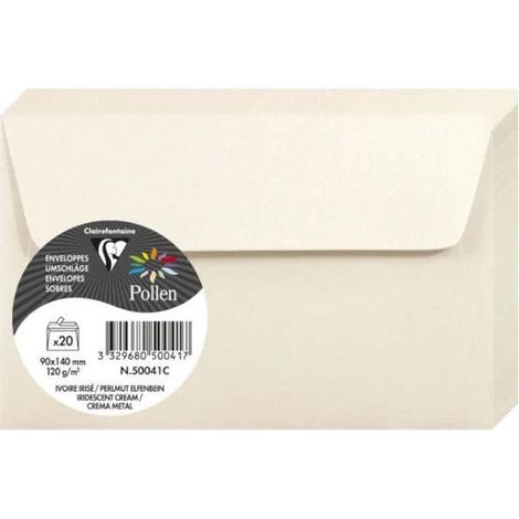Enveloppe - CLAIREFONTAINE - Pollen - 120g - 90x140 mm - Ivoire irisé - Pqt 20