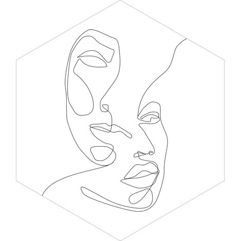 sticker mural visages Line Art noir et blanc - ESTAhome (1/5)