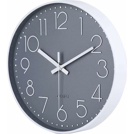 Ecleanfy - Horloge murale moderne silencieuse (texte blanc sur fond gris avec cadre blanc (20 cm)) White[HK] (1/4)