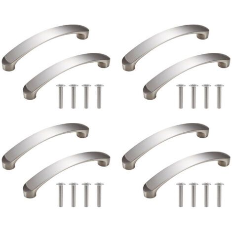 Poignées de porte d'armoire de cuisine en aluminium (96 mm), 8 pièces, poignées de tiroir argentées pour meubles de salon avec vis (1/5)