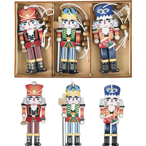 Lot de 9 pendentifs en bois Casse-noisette Soldat de Noël Décoration colorée à suspendre Décoration de Noël Bois (1/5)