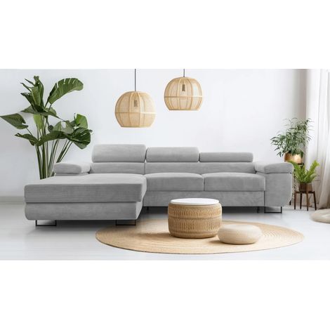 AX LIVING Hellgrau Cord Couch L Form – Arborio L Wohnlandschaft 280cm