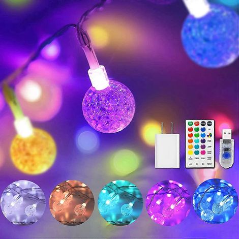 Guirlande lumineuse à globes changeants de couleur, prise USB, 50 boules à bulles en cristal LED avec télécommande et minuterie, éclairage d'ambiance pour chambre de fille, décoration de Noël. (1/5)