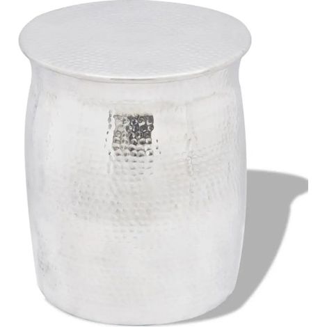 Table d'appoint ronde métal martelé argenté Sym D 36 cm (1/4)