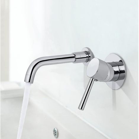 Grifo mezclador de latón plateado para montaje en pared, caño giratorio de 360 grados, grifo mezclador de lavabo incorporado