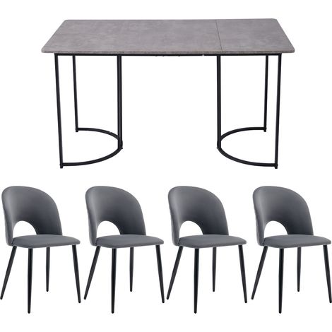 Ensemble salle à manger 5 pièces avec table 140 x 80 cm en MDF gris et 4 chaises en velours gris à pieds réglables (1/5)