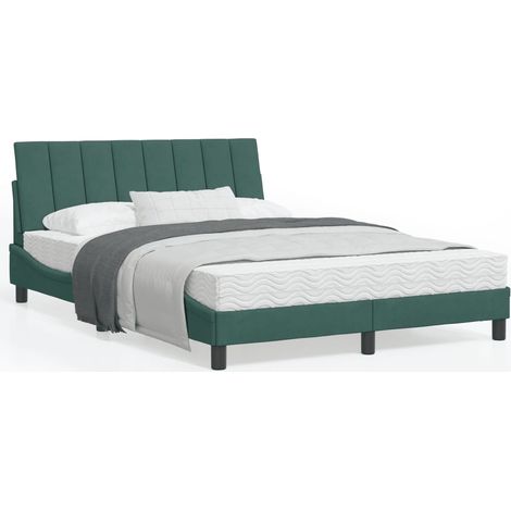Cadre de lit avec tête de lit Vert foncé 140x190 Velours (1/5)