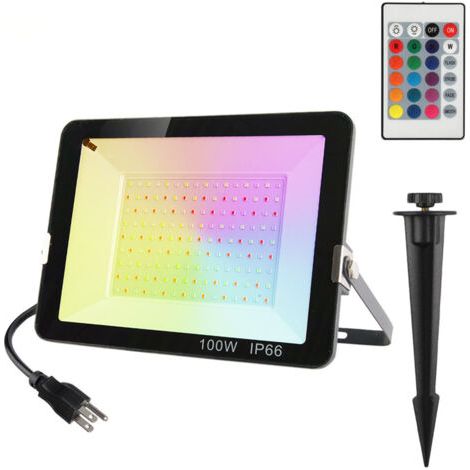 Projecteur LED RGB Exterieur 100W, RGB Projecteur LED Couleur Spot LED Couleur de Jardin avec Télécommande 16 Couleurs 4 Modes Etanche IP65 Pour Arbre Soirée Bar Fête (1/4)