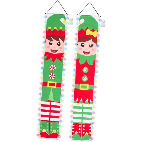 1paire Bannière De Noël Décorative Avec Éclairage Décoration Intérieure Et Extérieure Panneaux Suspendus Pour Fête De Noël Élégant Pour Votre Entrée Véranda (1/5)
