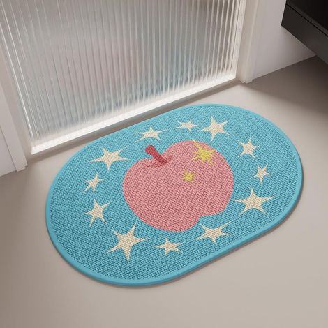 Tapis de douche absorbant avec un joli motif de pommes et d'étoiles, tapis de douche fin avec dessous en caoutchouc antidérapant,dimensions 60 x 90 cm (1/5)