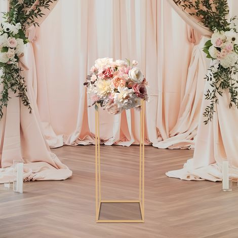 28×28×80cm Présentoir à fleurs en métal doré avec plateau en acrylique, présentoir rectangulaire pour fleurs, idéal pour les mariages et les anniversaires (1/5)