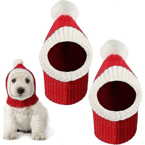 Gorro navideño para perro de 2 piezas, disfraz de invierno para perro, gorro para gato, bufanda de ganchillo con pompón, protector de cuello y orejas para perro. (1/5)