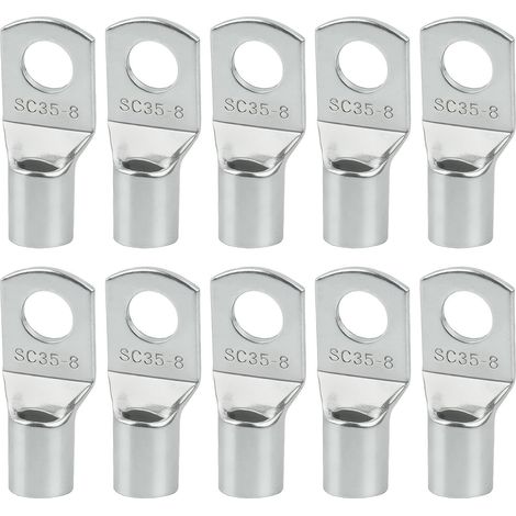 Cosses 35 mm² M8 Non Isolées Cosses à Electriques Sertir SC en Cuivre Étamé Connecteur de Câble Anneau Tubulaires Battery Terminals Annea pour Voiture Batterie Panneaux Solaires Industriel