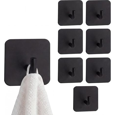Lot de 8 crochets adhésifs noirs très résistants en acier inoxydable pour accrocher des clés, manteaux, peignoirs, torchons de vaisselle, dans la salle de bain, la cuisine, la maison (1/5)