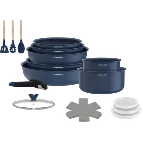 Batterie de cuisine - Tous feux dont induction - ARTHUR MARTIN  Revetement céramique - 18 pieces - Poignée amovible