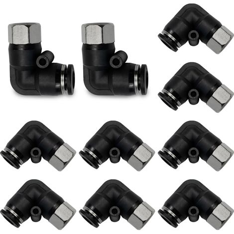 10 Stück 8-mm-Schlauch 1/8 Zoll BSP-Innengewinde Winkelstück Push-to-Connect-Pneumatikanschluss, PLF8-01 Schnellverschluss-Luftleitungsadapter