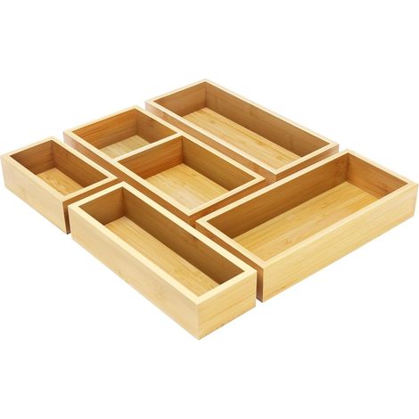 Lot de 5 Range-tiroirs en Bois Marron, Organisateur de Tiroir Multifonction pour Cuisine et Salle de Bain, Design Élégant et Robuste (1/3)