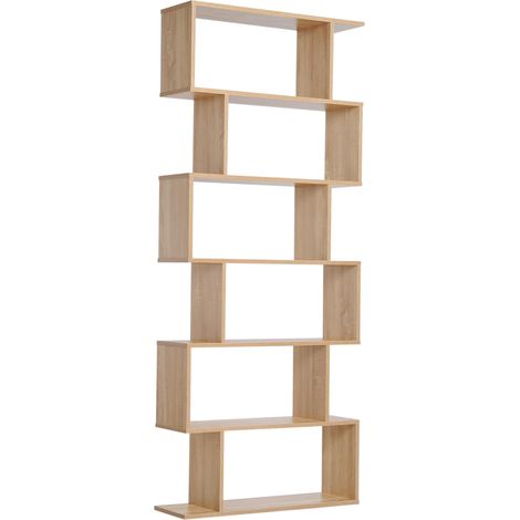 Bibliothèque étagère Zig zag Design Contemporain 80L x 23l x 192H cm 6 Niveaux Coloris chêne Clair pour rangement de livres, documents et objets décoratifs