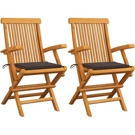 Sillas de jardín 2 uds madera teca con cojines gris taupe