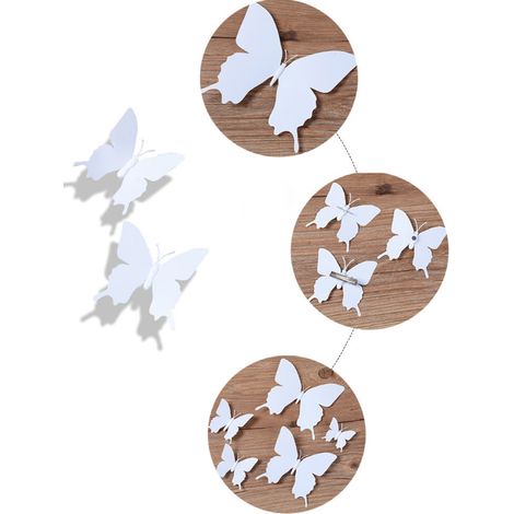 Papillons en 3D blancs, lot de 12, décoration murale avec pastilles adhésives pour la fixation (1/5)