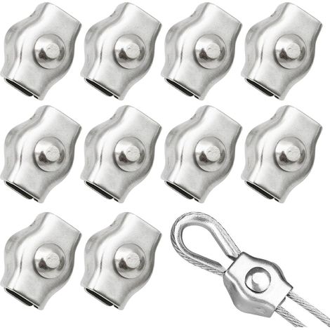 Serre Cable Acier,10 Pièces Pince Câble Métallique,Serre Câble M3,Serre Cable Acier,Serre Câbles en Acier Inoxydable,Simplex Clips pour Les Chantiers de Construction et Les Navires (1/5)