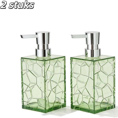Confezione da 2 dispenser di sapone ricaricabili in acrilico per sapone liquido e lozione per bagno e cucina, colore verde. (1/5)
