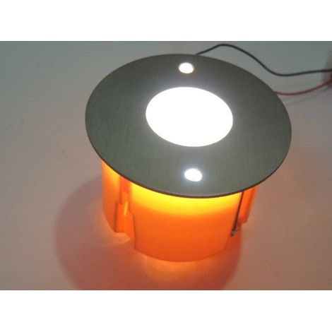Encastré mural LED Ø 80mm 1.2W inox verre opale lumiere blanche IP20 avec boitier et alim 12V 350mA BRUMBERG P3937W (1/4)