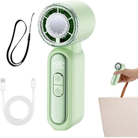 Mini ventilateur portable rechargeable avec affichage LED Ventilateur main personnel vert Pour voyage, pique-nique, école, trajet, plage, dortoir, étudiants (1/5)