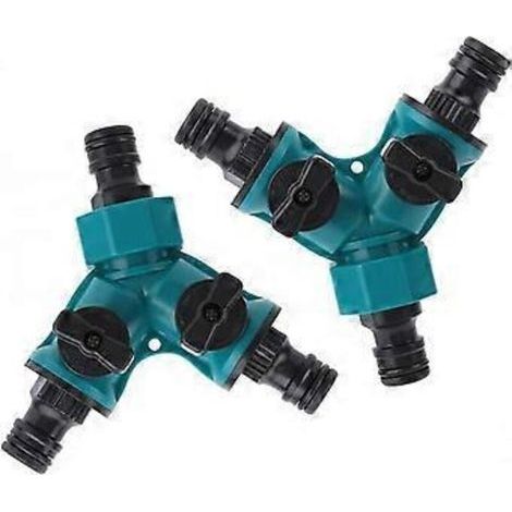 Lot de 2 raccords de tuyau d'arrosage, répartiteurs en Y, vanne de dérivation d'eau à 2 voies, raccord de plomberie pour tuyau de machine à laver. (1/5)