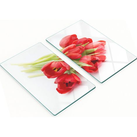 Küchenschneidebretter aus Glas mit rotem Tulpenmotiv, 2 x 30 x 52 cm (1/5)