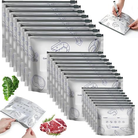 60 Sachets de Congélation Aluminium avec Glissière, ALU+TI Antibactérien Conservation des Aliments, 99.9% Antibactérien 100% Opaque pour Viande Légumes Fruits, 3 Tailles (20+20+20) (1/5)