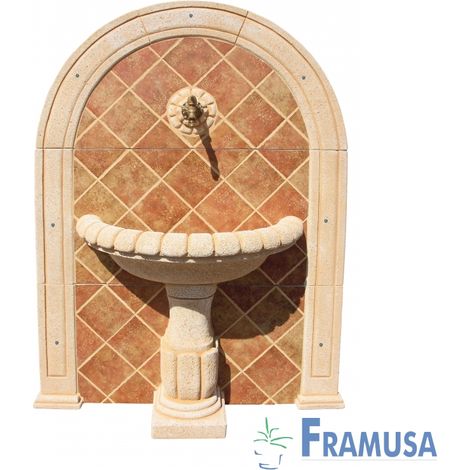 FUENTE DE PIEDRA ARTIFICIAL MURAL DE PARED SIMBAL TOSTADO OCRE CON BOMBA  PARA JARDIN