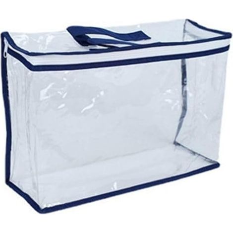 Sac de rangement pratique et imperméable pour oreillers, couverture pliable et transparente, sac d'emballage pour déménagement (bleu) (1/5)