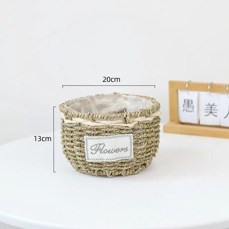 Cache-pot rond en osier Ø20cm, panier tressé naturel (1/5)