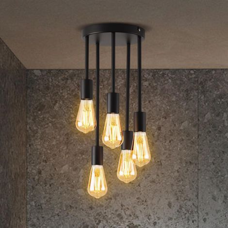 Plafonnier 5 Lumières E27, Plafonnier Luminaire Vintage Rétro, Lustre Salon Modern Suspendu (Sans Ampoules) (1/5)