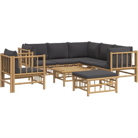 Mobili da giardino mobili da esterno Set di mobili da 8 pezzi con cuscini in bambù grigio scuro