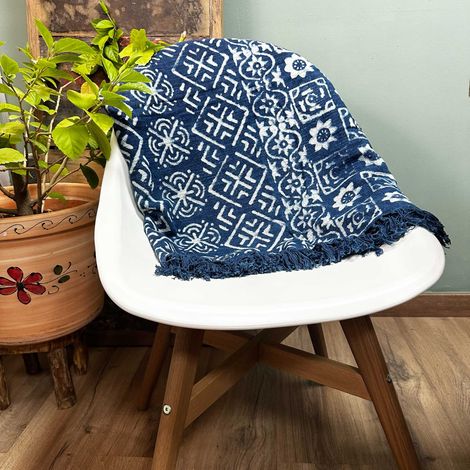 Plaid Indigo Fait Main - 170x120cm - Desi Stripes- Vendu par 1 (1/4)