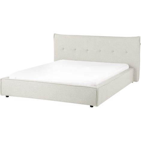 Cama con somier tapicería de tela patas negras con cabecero y somier dormitorio blanco crema 160 x 200 cm Lestre