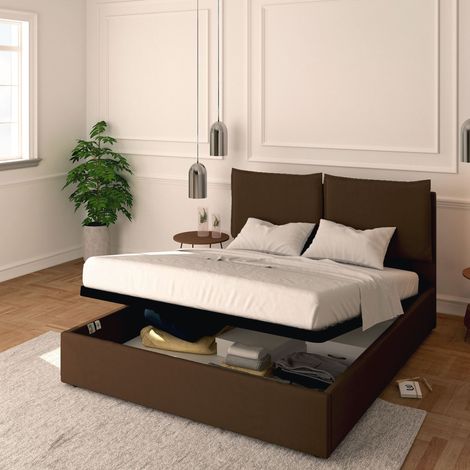 Baldiflex Letto Contenitore Matrimoniale 160x200 Licia in Tessuto con Rete a Doghe colore Marrone Brown (1/5)