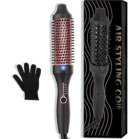 Brosse chauffante thermique 38 mm, brosse thermique ronde 120-200 °C, double tension, augmente le volume des cheveux, utilisée comme peigne, fer à lisser, fer à friser, taille compacte et légère (1/5)