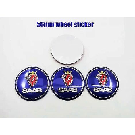 4 enjoliveurs de roue de voiture avec logo Saab 9-3 de 56 mm, cache-emblèmes anti-poussière pour modification de jante, autocollants, accessoires décoratifs, bleu.