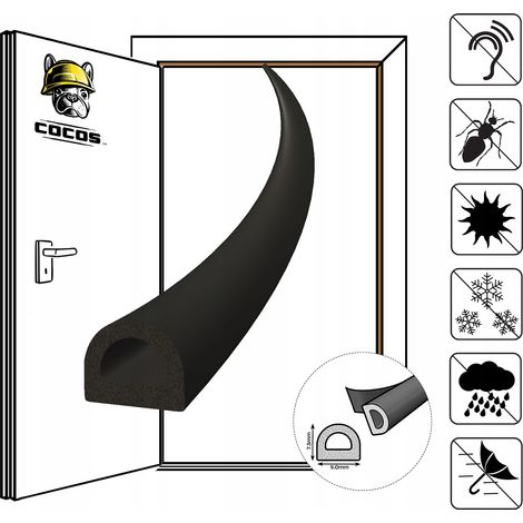 Guarnizione autoadesiva per porte e finestre D9x7,5mm NERA (1/5)