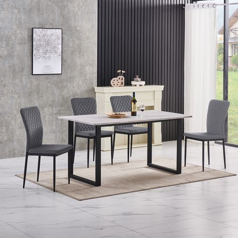 AINPECCA Grey Dining Table and Chairs 4 Set Dining Room Chair Kitchen Home Office(table+4 Grey velvet chairs)