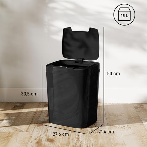 Poubelle de cuisine automatique 15 L avec capteur infrarouge et mode manuel, anneau anti-traces de doigts, noire (1/5)