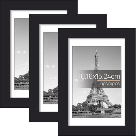 Lot de 3 cadres photo noirs en PVC, 4x6", fixation murale pour affiches et impressions (sans papier cartonné) (1/5)