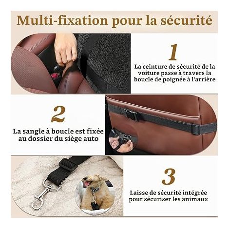 Pawaboo Siège de Voiture pour Petit Chien, Siège d'Auto pour Chiens avec Boucle de Fixation et Laisse de Sécurité, Sac de Transport de Voiture Rembourré pour Animal jusqu'à 25 Livres, Noir (1/3)