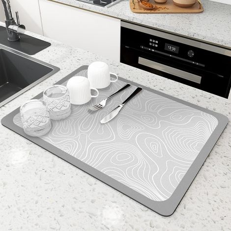 1 pcs (30 x 40cm, Gris Clair) Tapis Égouttoir Vaisselle, Tapis de Séchage Vaisselle Super Absorbant, Tapis Évier Cuisine (1/5)